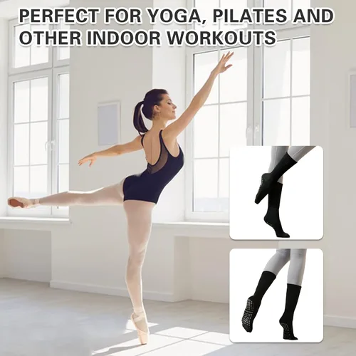 Vista 7 de JCZANXI Calcetines de yoga con empuñaduras para mujer, calcetines antideslizantes para yoga, pilates, barras, baile, calcetines acolchados ideales