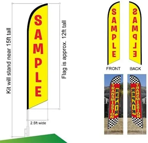 Vista 3 de Cartel de bandera de Swooper de la publicidad del cuerpo del automóvil de la caja de la transmisión con el kit del poste de la bandera y la estaca