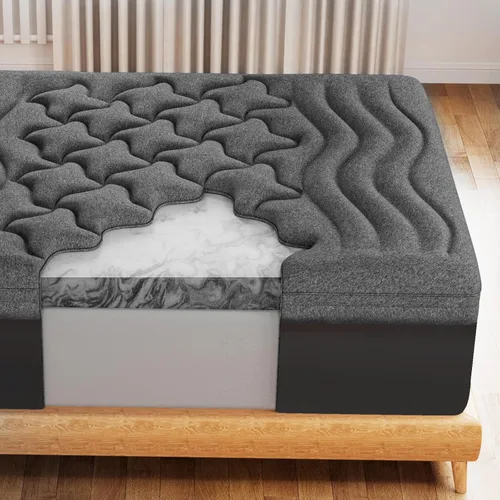 Vista 10 de HOMRELEXA Cubrecolchón de espuma viscoelástica de bambú de doble capa de 4 pulgadas, tamaño individual, funda de almohada acolchada suave de 2
