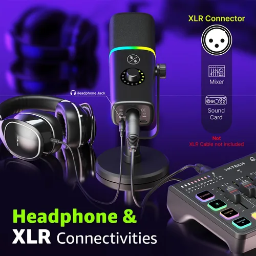 Vista 4 de IXTECH - Micrófono USB para juegos para PC, micrófono condensador con cancelación de ruido para podcasts y transmisión de video con soporte