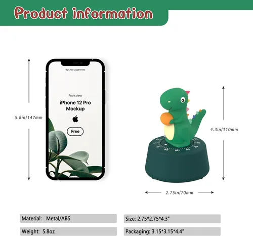 Vista 6 de ELE DEPI Temporizador de cocina mecánico de 60 minutos, lindo temporizador de dinosaurio para niños, temporizador de huevos de cuerda para cocinar