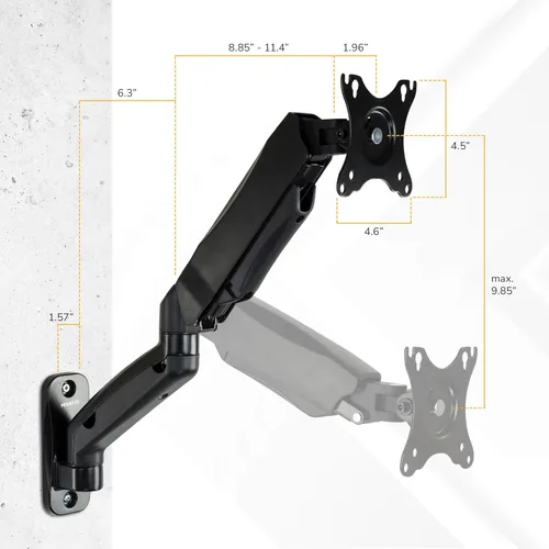 Vista 7 de Mount-It! Brazo de montaje de monitor en pared, resorte de gas de movimiento completo, se adapta a pantallas de 13–32" hasta 14.3 lbs, VESA 75x75