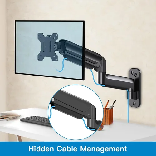 Vista 5 de HUANUO Soporte de pared para monitor individual para pantalla de computadora de 13 a 32 pulgadas, brazo de montaje de pared para monitor