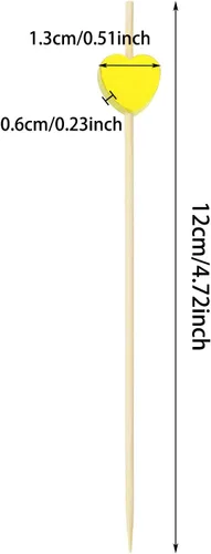 Vista 2 de ONLYKXY 20 palillos de bambú de 4.72 pulgadas con forma de corazón para aperitivos, fiesta de té, despedida de soltera, boda, San Valentín