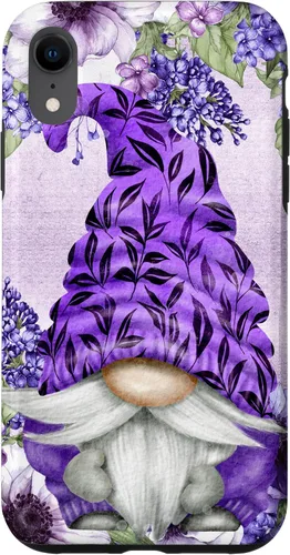 Vista 24 de Funda estética para iPhone 16 con diseño de anémonas de gnomo morado y lavanda