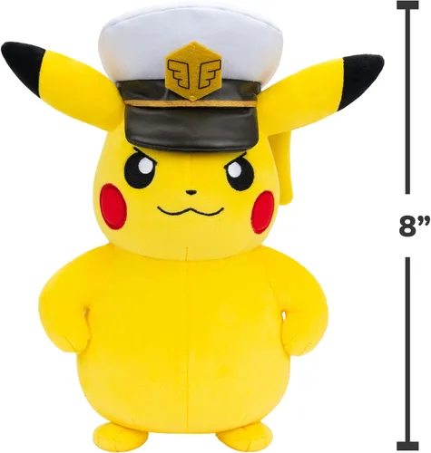 Vista 3 de Pokemon Capitán Pikachu de peluche - Pikachu de 8 pulgadas de felpa suave con sombrero de Capitán y detalles auténticos