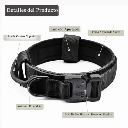 Vista 2 de Collar táctico para perro, collar ajustable de nailon para entrenamiento militar con mango de control y hebilla metálica de liberación rápida pesada