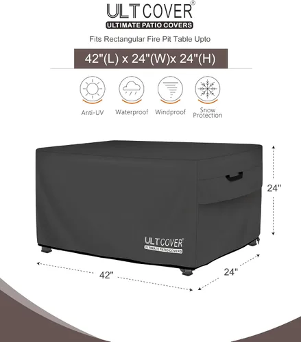 Vista 2 de ULTCOVER Cubierta Rectangular para Mesa de Fogata de Gas 42x24 pulgadas Impermeable de Servicio Pesado Cubierta de Fogata, Negro