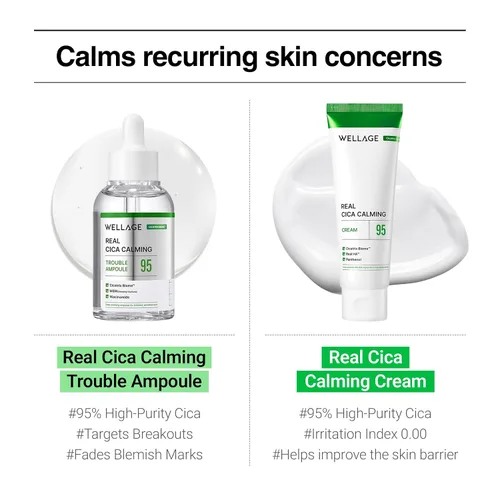 Vista 7 de WELLAGE Crema calmante Cica - Hidratante calmante facial coreano, madecassoside de alta pureza con pantenol de centella asiática, calma la piel