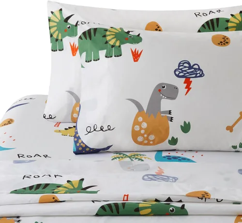 Vista 3 de Marina Decoration Juego de sábanas de 3 piezas de 3 piezas de mezcla de algodón de percal de 600 hilos con estampado lindo y suave de bolsillo