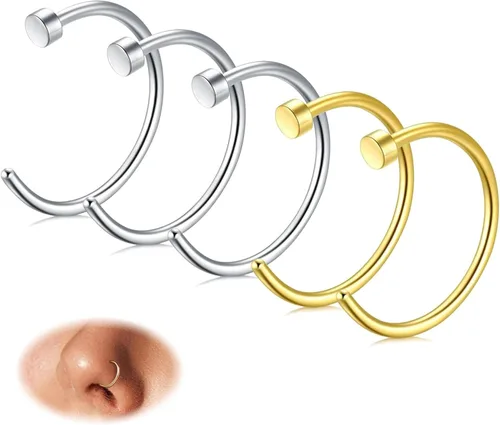 Vista 25 de FIBO STEEL - 5 piezas de acero inoxidable, 18G a 22G, joyería corporal, piercing de nariz para mujer