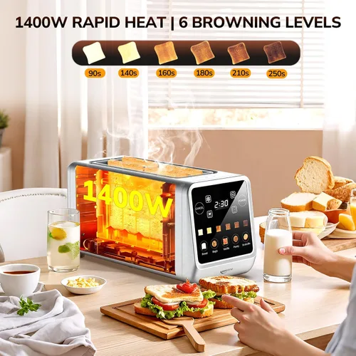 Vista 12 de Keenstone Tostadora de 4 rebanadas, tostadora digital inteligente con pantalla táctil, función de memoria, tostada de una sola ranura, temporizador
