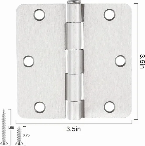 Vista 2 de JIW Bisagras de puerta de níquel satinado de 3.5 pulgadas 1/4 pulgadas, paquete de 12 Níquel cepillado