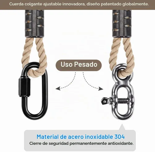 Vista 3 de SELEWARE Kit Colgante de Correas y Cuerdas para Hamaca Columpio de Árbol, Cuerda Ajustable Rápida y Fácil de Colgar Hamaca Silla Columpio para Beige