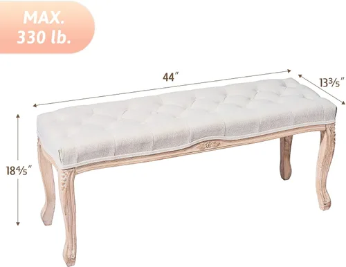 Vista 3 de VONLUCE Banco de comedor vintage con asiento acolchado y patas de madera de goma, banco tapizado de entrada de 44 pulgadas con espuma viscoelástica