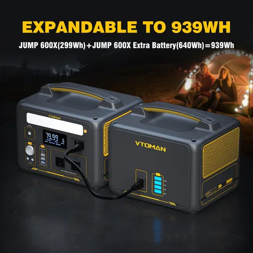 Vista 4 de VTOMAN Estación de energía portátil de 600 W, batería LiFePO4 de 299 Wh con capacidad ampliable, con salidas de CA de 600 W (pico de 1200 W)/puerto