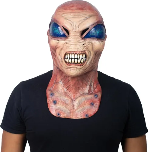 Vista 2 de Ghoulish Productions Alien Garo, máscara de látex de alienígena gruñón naranja, línea de creadores de pesadillas, máscara para adultos, talla única