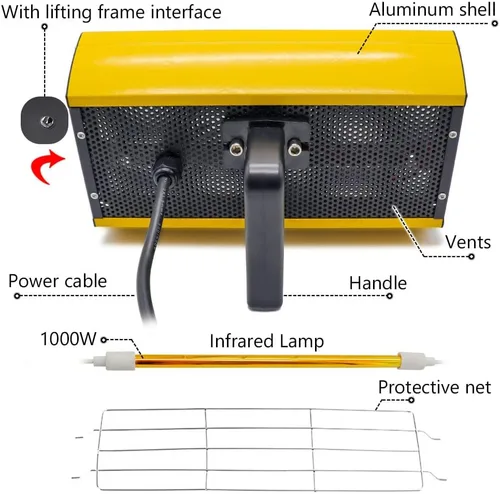 Vista 5 de Lámpara infrarroja de mano para pintura de coche de 2 kw/110 V/220 V, lámpara de curado de pintura de infrarrojos, sistema de pintura portátil