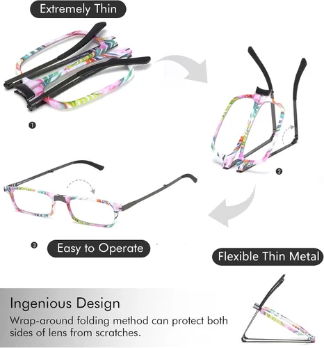 Vista 5 de Missfive Lentes de lectura plegables delgados para tarjetas de crédito para hombres y mujeres, lectores plegables de viaje con bolsillo que caben