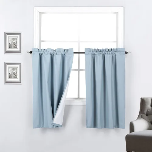 Vista 5 de 2 paneles de cortinas opacas con aislamiento térmico y forro blanco en la parte trasera para ventana de bloqueo de luz para cualquier ventana