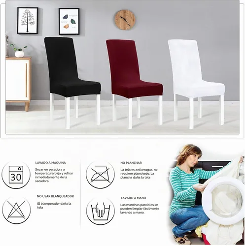 Vista 2 de Obstal - Juego de 4 fundas para sillas de comedor elásticas en negro de spandex, extraíbles y lavables, fundas de asiento para sillas de cocina
