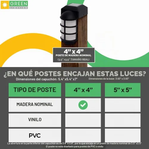 Vista 3 de GreenLighting Marina - Luces solares para tapa de poste de 4 x 4 pulgadas, luz solar de madera nominal para exteriores, poste de valla, paisajismo