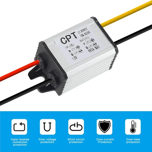 Vista 4 de 2 unids 12 V a 9 V convertidor reductor convertidor DC 12 V a 9 V 2A 18 W regulador de voltaje fuente de alimentación 9 V 12 V 24 V impermeable