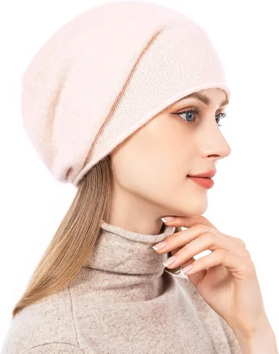 Vista 3 de Gorros de Punto Holgados para Mujeres de Cachemira Gorro de Esquí de Lana Tejida Suave y Cálido Gorro de Invierno A01-beige