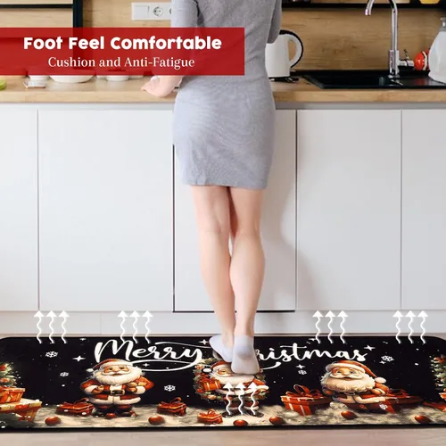 Vista 6 de Voanos Juego de 2 alfombras de cocina de Feliz Navidad, con temática linda de Papá Noel y regalo, decoración navideña para el hogar, tapete lavable