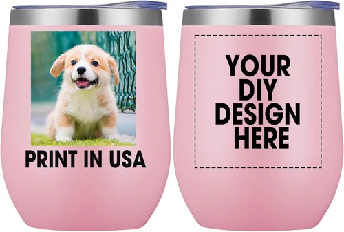 Vista 9 de Vaso de vino personalizado con impresión en Estados Unidos, taza de café personalizada de viaje de acero inoxidable con tapa y pajita, taza aislada