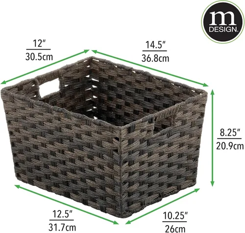 Vista 3 de mDesign Cestas de almacenamiento para el hogar de cuerda trenzada rectangular ancha con asas, para organizar armario, dormitorio, baño, sala