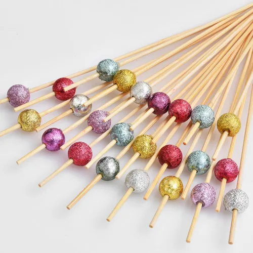 Vista 10 de ALINK Paquete de 100 palillos de cóctel, palillos de dientes de perlas coloridas para aperitivos, pinchos de madera para alimentos, bebidas, fiestas
