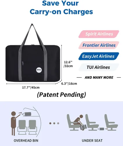 Vista 3 de WANDF Bolsa de viaje para artículos personales de Spirit Airlines de 18 x 14 x 8 pulgadas, bolsa de viaje debajo del asiento, equipaje de mano