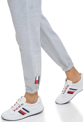 Vista 5 de Tommy Hilfiger Pantalón deportivo con cintura elástica y puños para mujer, con bolsillos inclinados, rayas globales en la cintura
