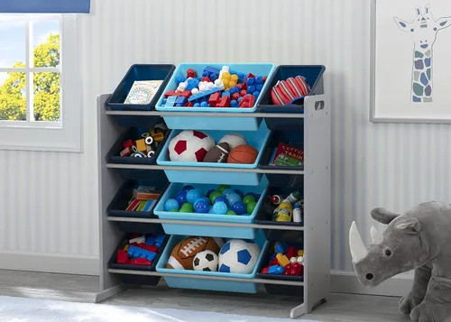 Vista 3 de Delta Children Organizador de almacenamiento de juguetes para niños con 12 contenedores de plástico, certificado Greenguard Gold, juego de mesa