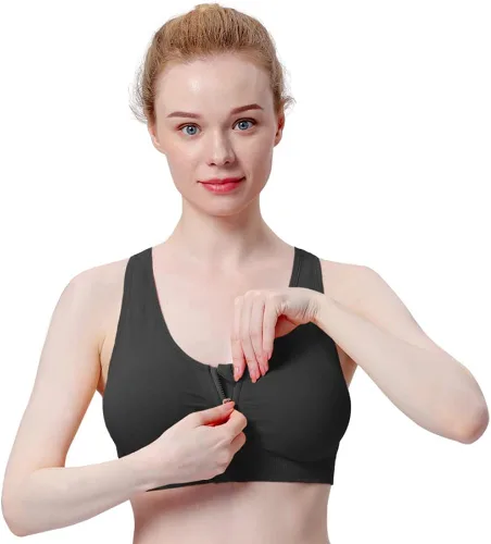 Vista 2 de Brasier deportivo con cierre frontal para mujer, posoperatorio, sin alambres, para yoga