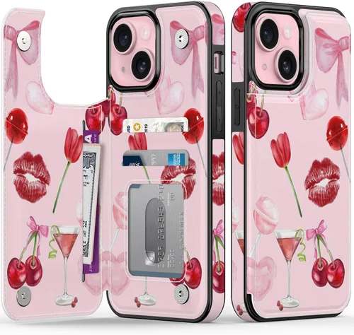Vista 165 de FUNMIKO Funda tipo cartera para iPhone 15 con tarjetero + clip para efectivo, bloqueo RFID, protección contra caídas de grado militar y obras