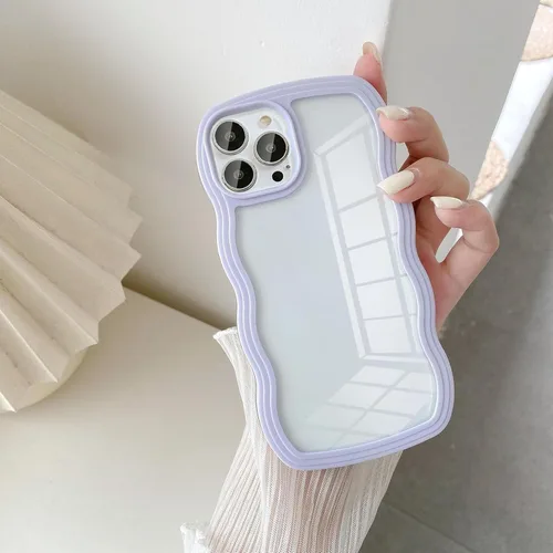 Vista 7 de UEEBAI Funda transparente con marco ondulado para iPhone 14 Pro Max de 6.7 pulgadas, funda transparente y rizada, bonita funda ondulada para Azul