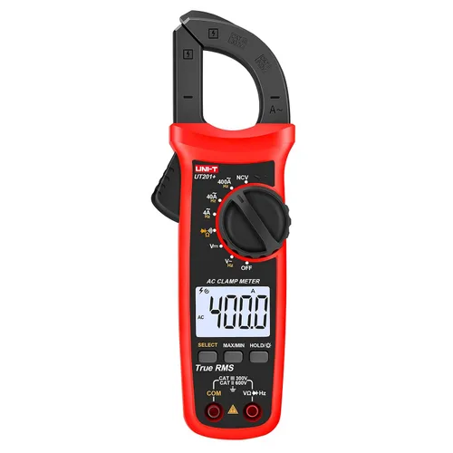 Vista 2 de UNI-T Abrazadera digital UT201+, corriente CA True RMS HVAC Volt Amp Ohm medidor abrazadera en multímetro, rango automático 4,000 cuentas NCV AC DC