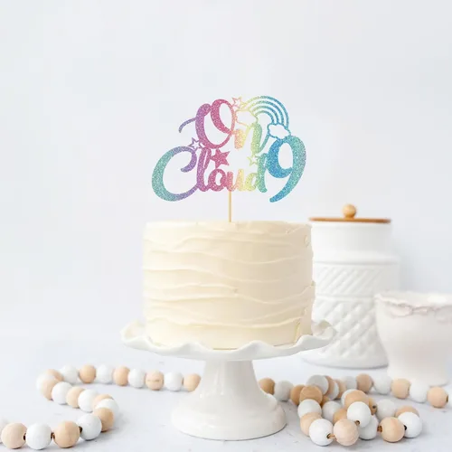 Vista 8 de On Cloud 9 - Decoración para tartas de 9 años de niña y niño, letrero con texto en inglés "I I'm Nine Cloud", decoración de pasteles para fiesta
