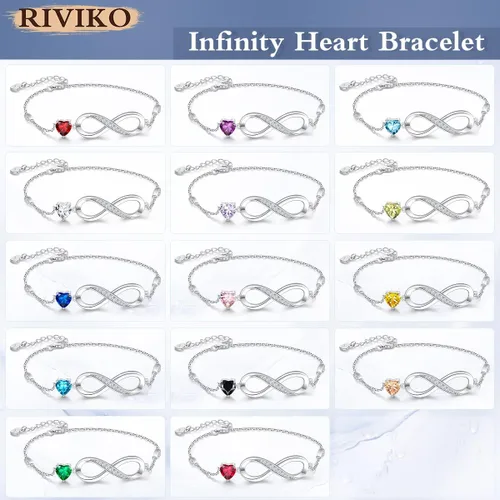 Vista 6 de RIVIKO Pulsera con dije de símbolo de corazón de amor infinito para mujer, plata de ley 925, ajustable, cumpleaños, día de San Valentín, Navidad