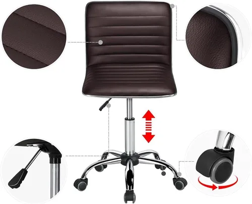 Vista 5 de Yaheetech Silla de oficina de trabajo moderna de cuero PU acanalada sin brazos, ajustable, respaldo bajo, cómoda silla de escritorio con ruedas