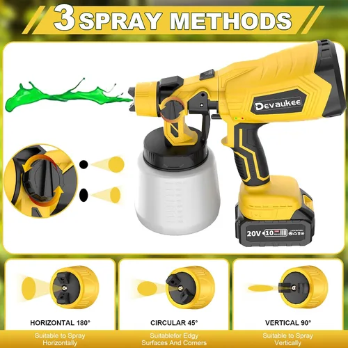 Vista 4 de Pulverizador de pintura inalámbrico de 4.0Ah con batería y cargador, pistola de pintura eléctrica de 800 W con 5 boquillas y 3 patrones