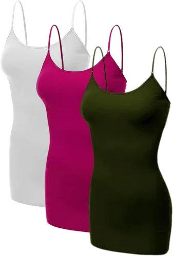 Vista 232 de Emmalise Camisola larga casual básica para mujer, con tirantes ajustables, top en capas