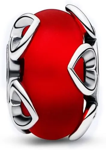 Vista 2 de Pandora Colgante de cristal de Murano rojo esmerilado y corazones Pulseras de momentos compatibles Joyas para mujeres Regalo para mujeres en tu
