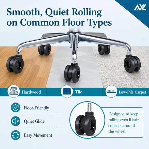 Vista 5 de AXL Hubless - Ruedas para silla de oficina, 2.8 pulgadas, repuesto de ruedas de goma, modernas y silenciosas para suelos de madera dura y alfombras
