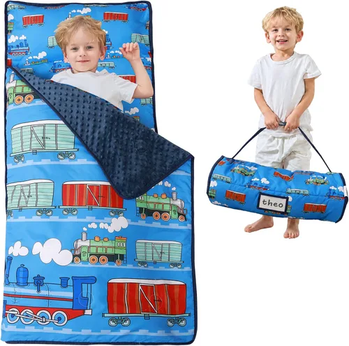Vista 32 de Lasoftan Tapete para siesta para niños con almohada y manta, tapetes enrollados extra grandes para siestas, bolsas de dormir para niños y niñas