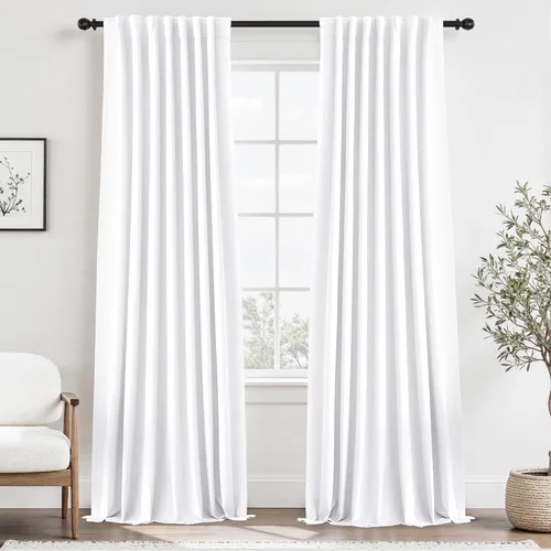 Vista 83 de UHITECH Cortinas cortas de lino de 24 pulgadas de largo para ventanas pequeñas de granja, cortinas opacas modernas para sala de estar, pestañas