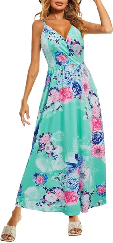 Vista 2 de LAISHEN Vestido de verano para mujer cuello en V floral sin espalda con bolsillo