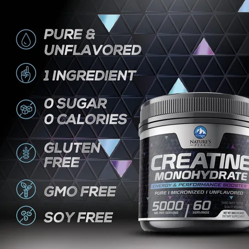 Vista 6 de Monohidrato de creatina, 5000 mg por porción, suplemento de creatina micronizada pura en polvo para hombres y mujeres, sin sabor, la creatina
